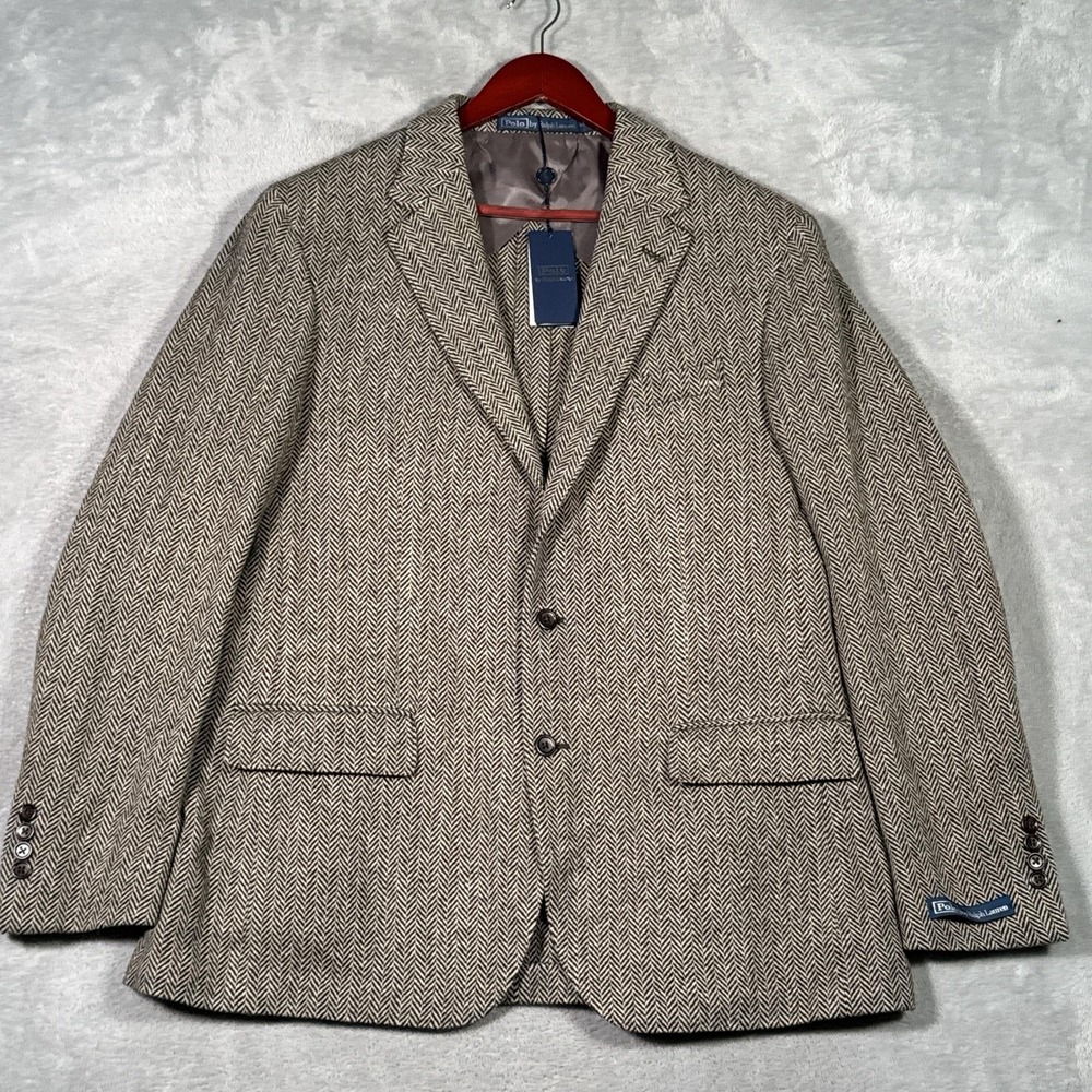 Polo Ralph Lauren Blazer Mens 44R Black Herringbone Wool Soft Sport Coat